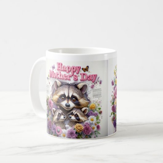 Raccoon Illustration feiert Muttertag Kaffeetasse (Vorderseite Links)