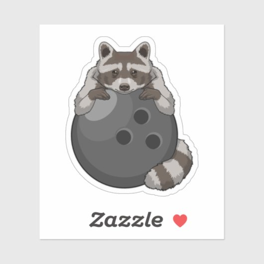 Raccoon im Bowling mit Bowlingball Aufkleber (Blatt)