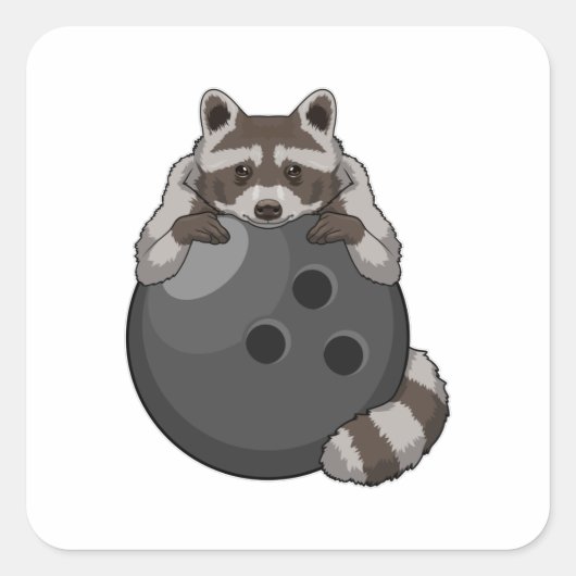 Raccoon im Bowling mit Bowlingball Quadratischer Aufkleber (Vorderseite)