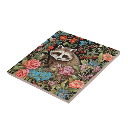 Raccoon im Garten inspiriert von William Morris Fliese (Seite)