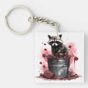 Raccoon im Mülleimer-Valentinstag Schlüsselanhänger