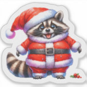 Raccoon im Santa Anzug verbreitet Freude Aufkleber (Vorderseite)