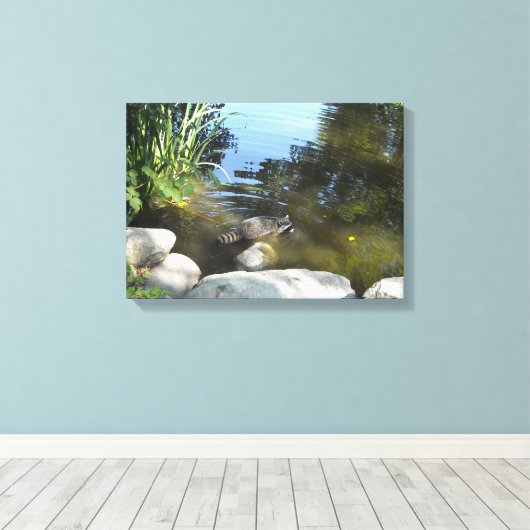 Raccoon im Strom Leinwanddruck (Insitu (Holzboden))