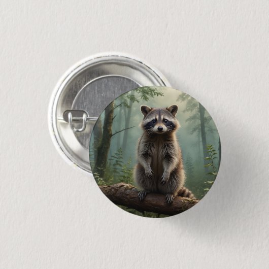 Raccoon im Wald Button (Vorne & Hinten)