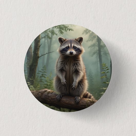 Raccoon im Wald Button (Vorderseite)