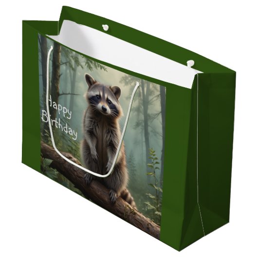Raccoon im Wald Große Geschenktüte (Vorderseite Schrägansicht)