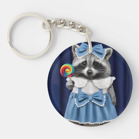 Raccoon in Blue Dress Schlüsselanhänger (Vorderseite)