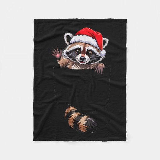 Raccoon In Cket Funny Xmas Santa Hat Graphic Fleecedecke (Vorderseite)