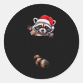 Raccoon In Cket Funny Xmas Santa Hat Graphic Runder Aufkleber (Vorderseite)