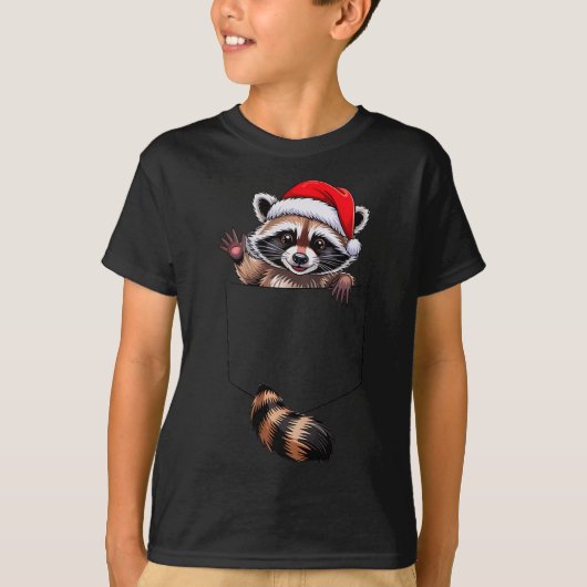 Raccoon In Cket Funny Xmas Santa Hat Graphic T-Shirt (Vorderseite)