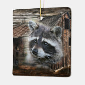 Raccoon in der alten Scheune Keramikornament (Links)