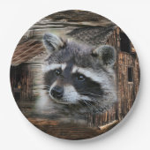 Raccoon in der alten Scheune Pappteller (Vorderseite)