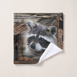 Raccoon in der alten Scheune Waschlappen