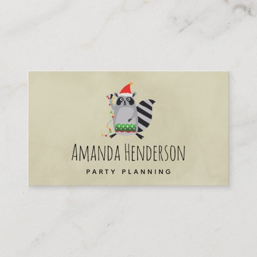 Raccoon in der Weihnachtsmannmütze in der Urlaubsa Visitenkarte (Vorderseite)
