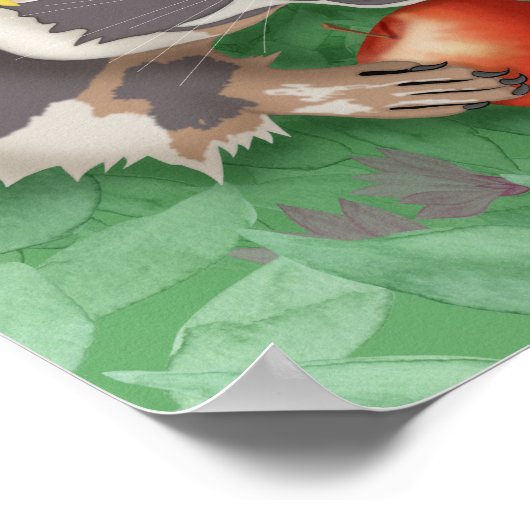 Raccoon in einem Kranz von Sonnenblumen Poster (Ecke)