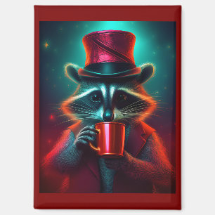 Raccoon in einem roten Outfit Drink Kaffee verklei Magnet