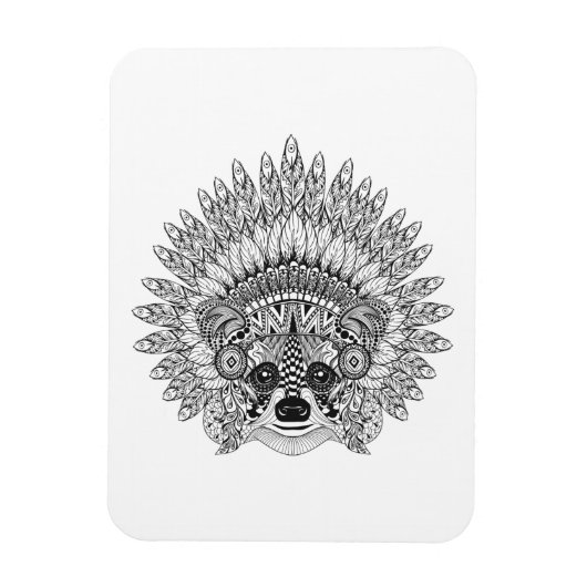 Raccoon in Featherkrieg Bonnet Doodle Magnet (Vertikal)