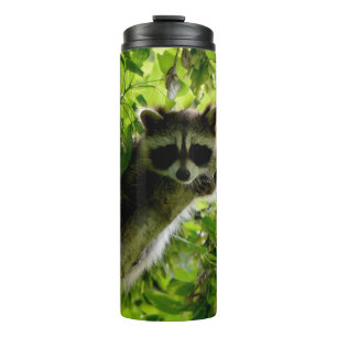 Raccoon in Green Tree Niedlich grau maskierte Marm Thermosbecher