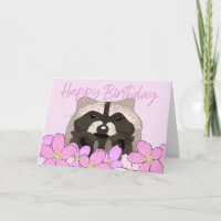 Raccoon in Hübsch rosa Blume Wild Geburtstag
