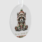 Raccoon in Knit Hat & Patchwork Sweater Ornament (Vorderseite)