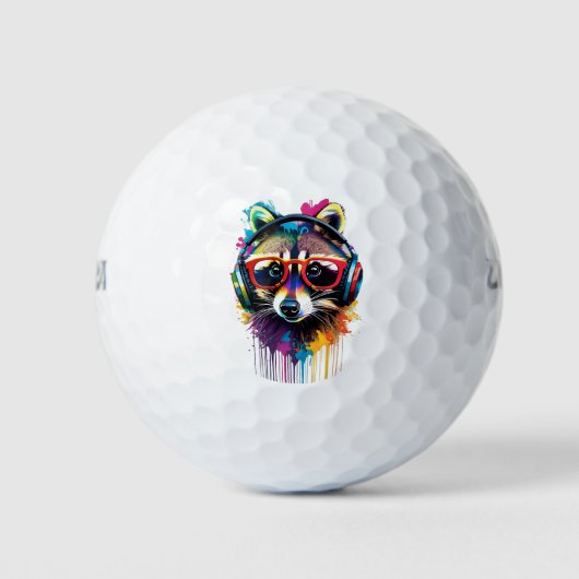 Raccoon in Kopfhörern und Brillen Golfball (Vorderseite)