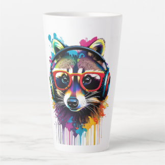 Raccoon in Kopfhörern und Brillen Milchtasse