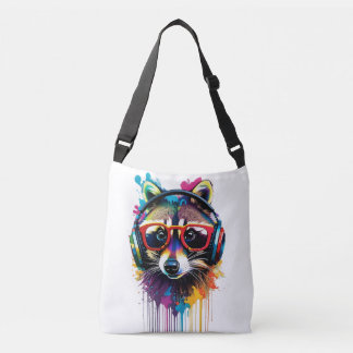 Raccoon in Kopfhörern und Brillen Tragetaschen Mit Langen Trägern