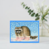 Raccoon in rosa Stiefel Postkarte (Stehend Vorderseite)