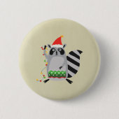 Raccoon In Santa Hat Tangled Up In Holiday Lights Button (Vorderseite)