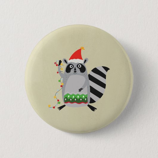Raccoon In Santa Hat Tangled Up In Holiday Lights Button (Vorderseite)