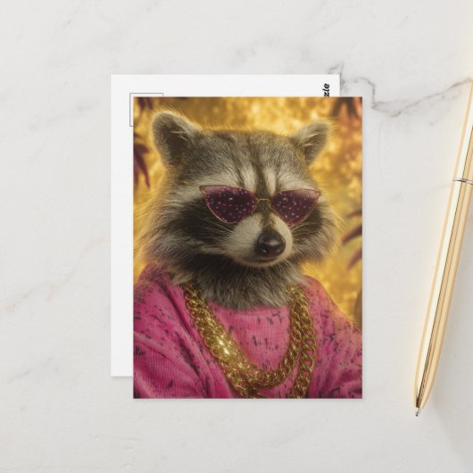 Raccoon in Sonnenbrillen und Goldketten Postkarte (Vorderseite/Rückseite Beispiel)