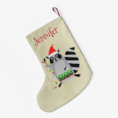 Raccoon in Weihnachtsmannmütze in Weihnachtsstimmu Kleiner Weihnachtsstrumpf (Rückseite (Hängend))