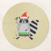 Raccoon in Weihnachtsmannmütze in Weihnachtsstimmu Runder Pappuntersetzer (Vorderseite)