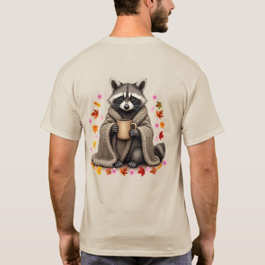 Raccoon Kaffee in Decke Cocoon Liebhaber Blüte T-Shirt (Rückseite)