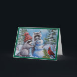 Raccoon, Kardinal, Snowman Blank Grußkarte Karte<br><div class="desc">Schneewintertage erfordern einen Schneemann.. und was macht Spaß,  als mit Freunden zu machen. Ich nenne es "WINTER FUN". Bild von meiner ursprünglichen Kunst.</div>