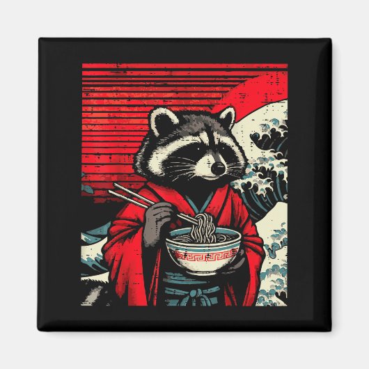 Raccoon Kimono Eating Ramen Japanese Food Art Men Magnet (Vorne)