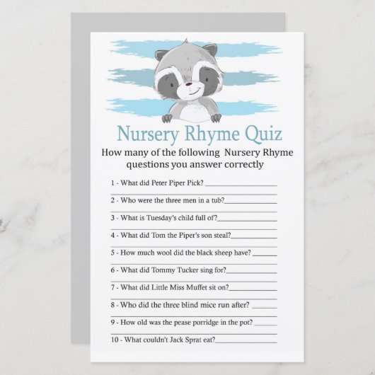 Raccoon Kinderzimmer Rhyme Quiz Kinderduschenspiel (Vorne/Hinten)
