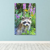 Raccoon Kit unter den Blume Leinwand drucken. (Insitu (Holzboden))