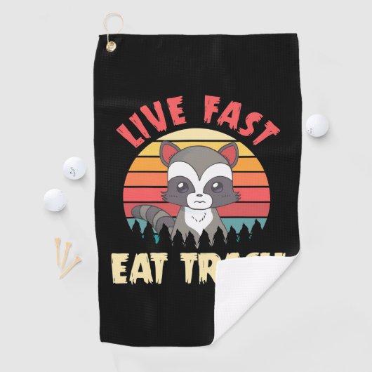 Raccoon Lover Live Fast Eat Trash Golfhandtuch (Insitu)