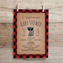 Raccoon Lumberjack Kariert Baby Dusche Einladung