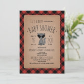 Raccoon Lumberjack Kariert Baby Dusche Einladung (Stehend Vorderseite)