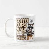 Raccoon lustiger Morgen mit Kaffeetasse (Links)