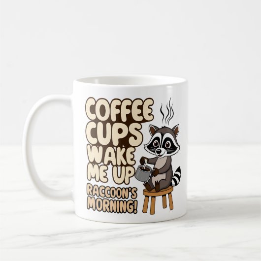Raccoon lustiger Morgen mit Kaffeetasse (Links)