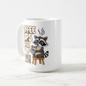 Raccoon lustiger Morgen mit Kaffeetasse (Vorderseite Links)