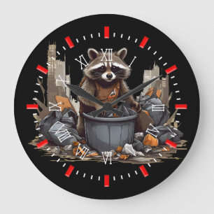 Raccoon mag Müll Große Wanduhr