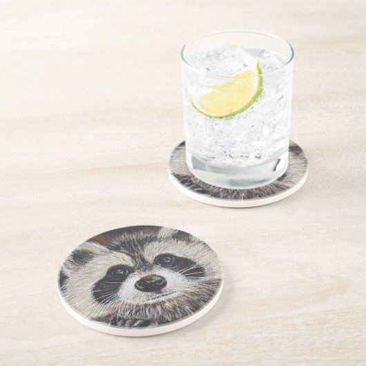 Raccoon-Malerei Sandstein Untersetzer (Seite)