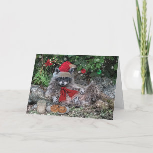 Raccoon Milk and Cookies Weihnachtskarte Karte