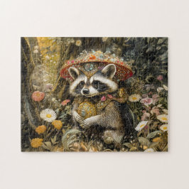 Raccoon mit einem Fly Agarious Pilz in Fantasy Fan Puzzle