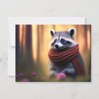 Raccoon mit einem Scarf im Wald Postkarte