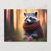 Raccoon mit einem Scarf im Wald Postkarte (Vorderseite)